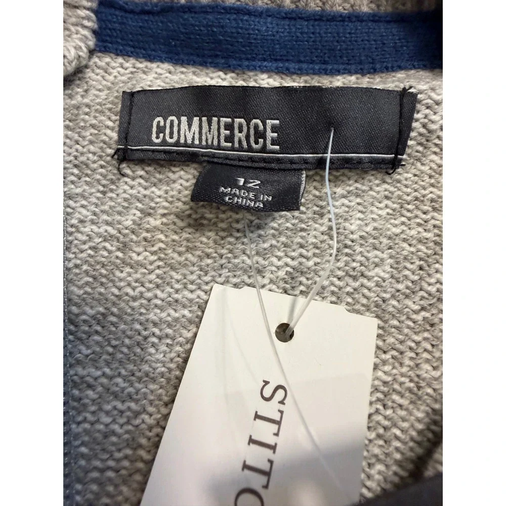 Commerce Boys Nordic Snowflake Quarter Zip Sweater Grey Blue Size 12 NWT